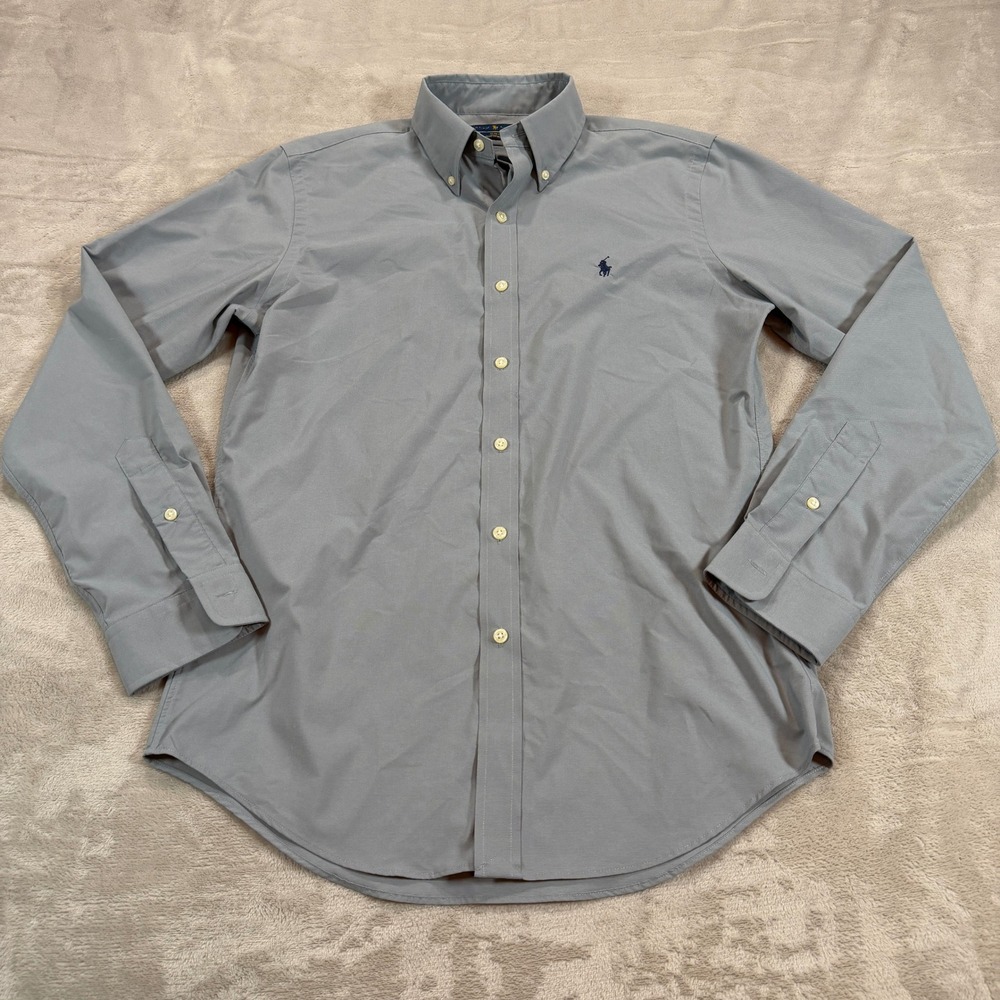 Ralph Lauren Mens Medium Slim Fit Performance Button Down Shirt Blue Gray Modern